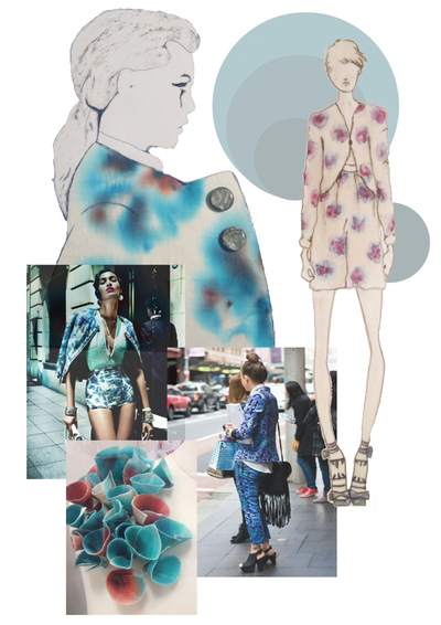 Sarah Davies Fashion Portfolio - This unit of work tests all elements of my studies so far such as organisation skills and creating new and unique ideas. I am up to the point of developing samples such as sketches, paintings, fabric dyes and fabric manipulation alongside Photoshop and hand-rendered illustrations. I like the idea of 3D flowers and I am currently experimenting with different manipulation techniques. These are some more examples of work from my sketch book from samples,manipulation and hand rendered illustrations.