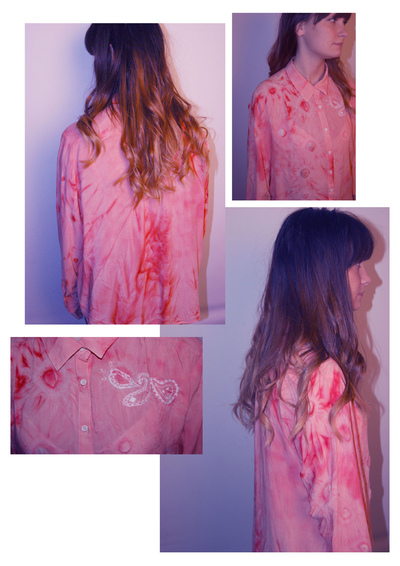 Sarah Davies Fashion Portfolio - This is one of my final pieces for the paisley themed brief. I re-vamped this shirt by using a shibori technique and stitch with white thread on top as i liked the subtle contrast between the two colours. I also styled and photographed my model and garments as this is a key skill I have learnt over the past year of college.