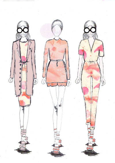 Sarah Davies Fashion Portfolio - These are more illustrations that are inspired by my theme and samples. These were also developed by hand and edited on Photoshop and where inspired by Spring/Summer 2014 Trends.