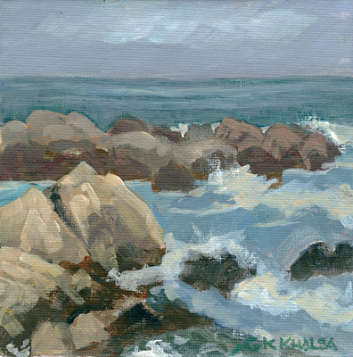 Gurukirn Khalsa - Fine Artist - Surf at Asilomar - Acrylic - 6x6