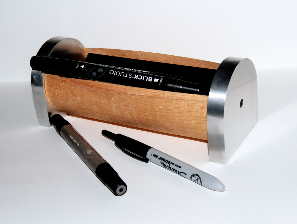 Atticus Anderson Portfolio - The Governor Pen Case Physical Model, Winter 2013 Aluminum, Powder-Coated Mild Steel, Fasteners, Wood Veneer The final pen case built with aluminum, powder-coated steel, and wood veneer panels.