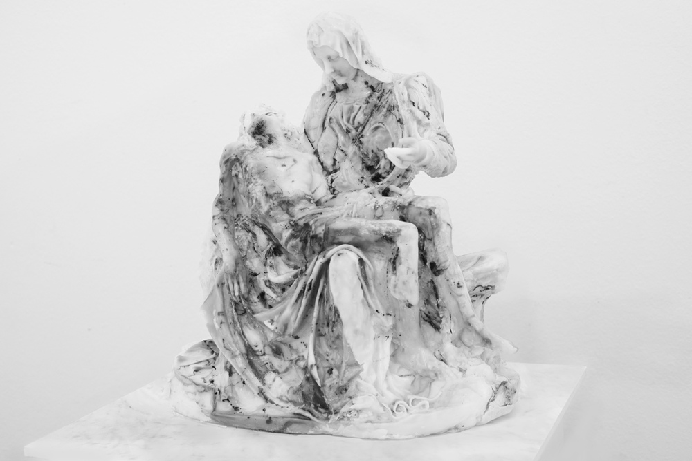 TRISTAN CAI - Medium: Mixed Media including Microcyrstalline wax , Soot, Pigment, Glycerol, Aquatic Pump, Wood, Carrera marble 65 H x 37 W x 35 D 2013